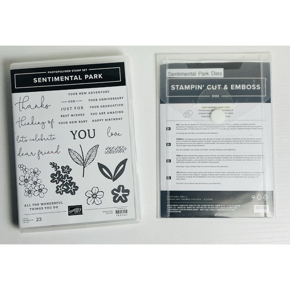 Stampin' Up! SENTIMENTAL PARK Stamp Set & Dies Bundle Flowers Sayings Sentiments